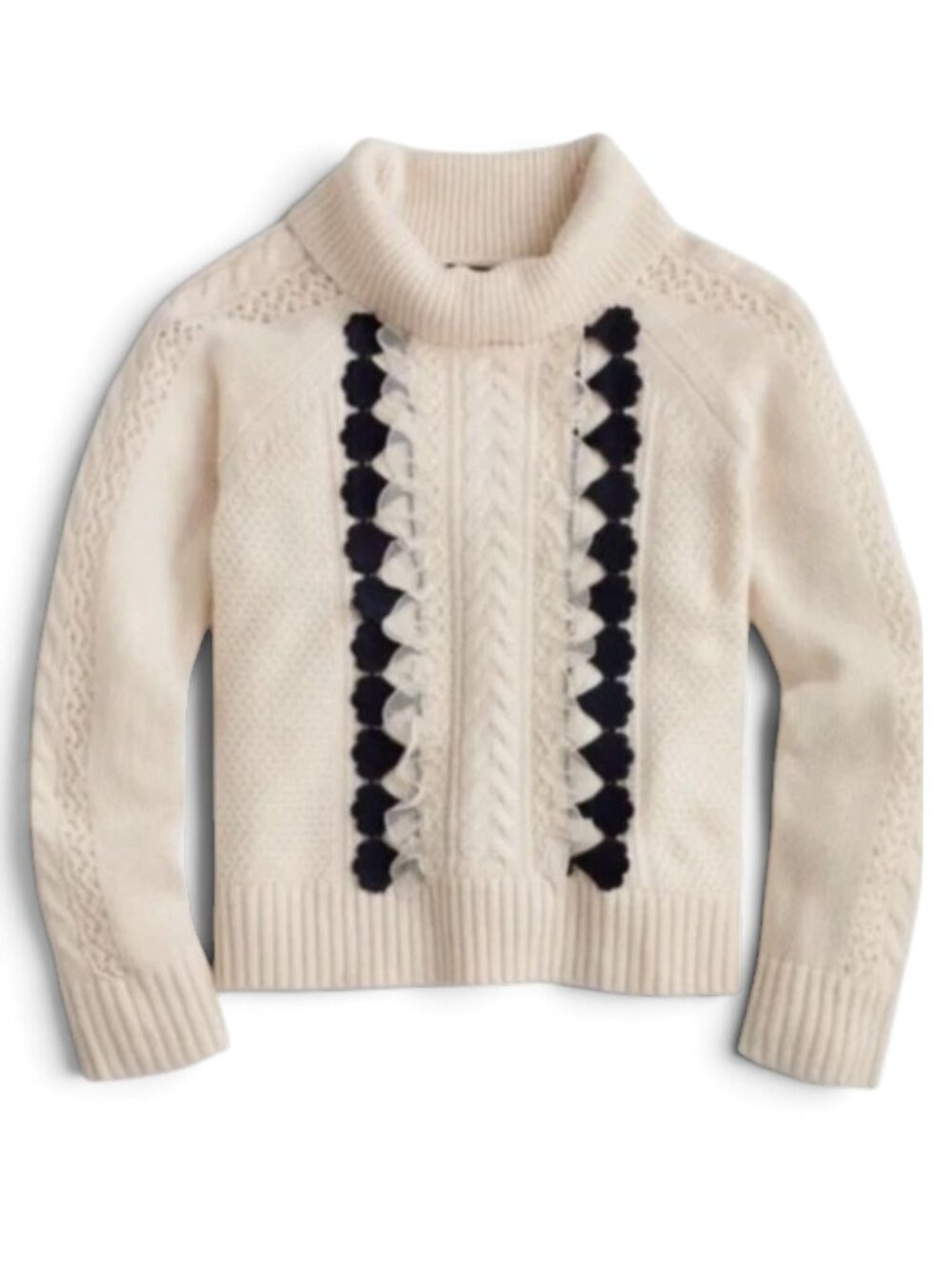 J.Crew Embellished Wool Cable Knit Ruffle Cream Sweater XL NWOT